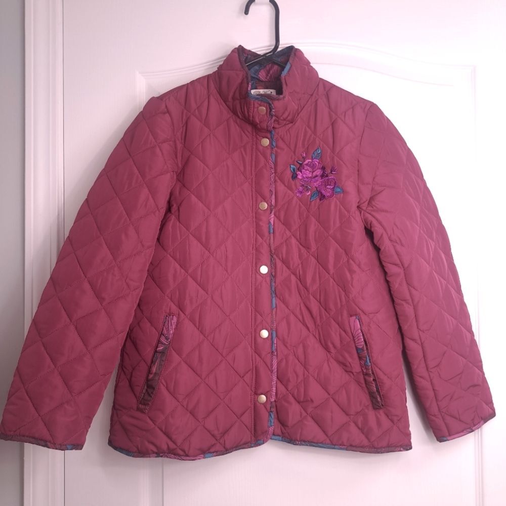 Pioneer Woman Purple Quilted Barn Jacket with Floral Embroidery